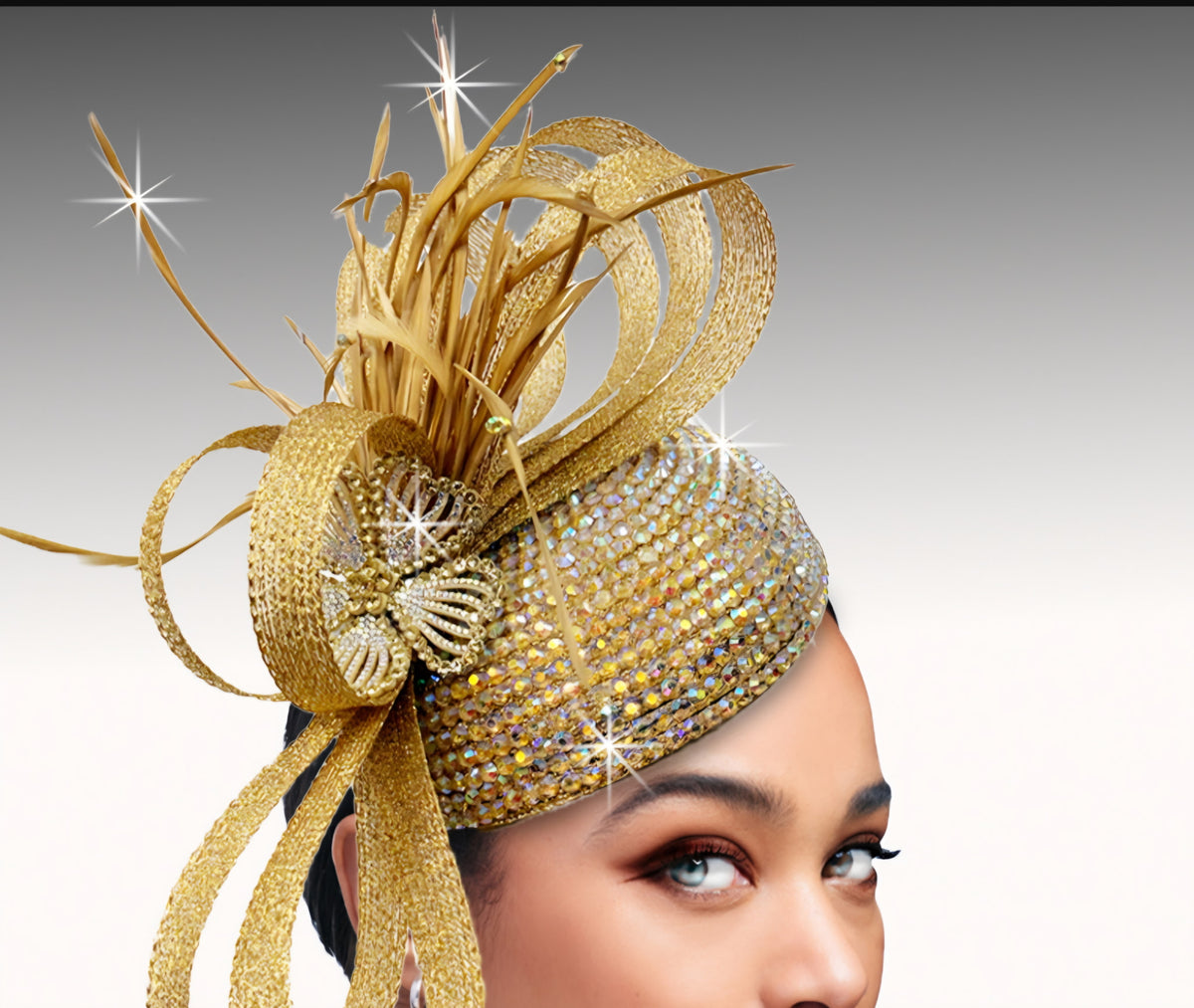 Regal Radiance Gold Rhinestone Fascinator for Women