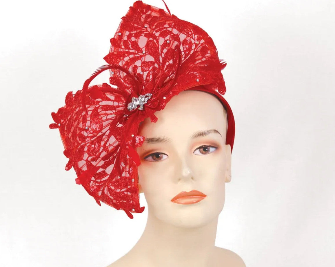 Red Mesh Bow Fascinator