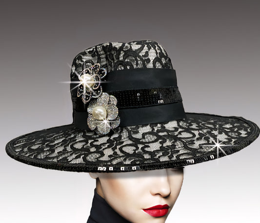 Midnight Elegance Wide-Brim Hat