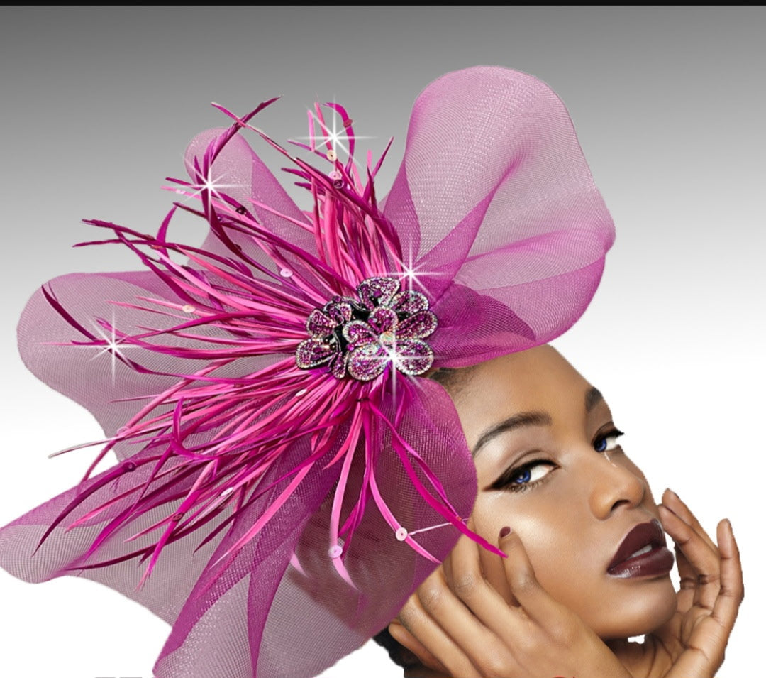 Fuchsia Peacock Fascinator Hat for Women
